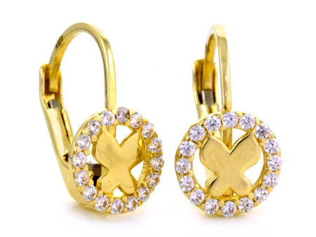 Złote kolczyki kółka z cyrkoniami i motylkiem