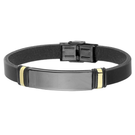 Bransoletka męska skórzana czarna grawer