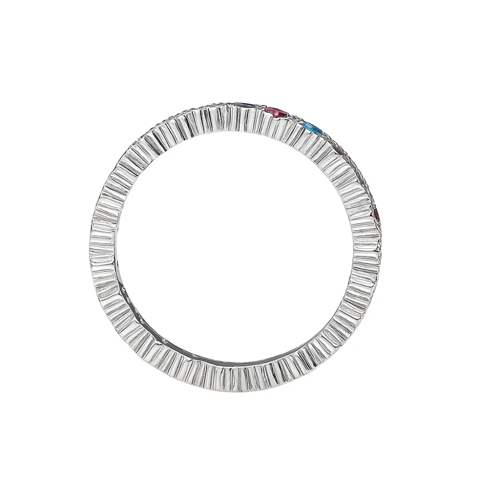 Obrączka srebrna cienka z cyrkoniami multikolor  