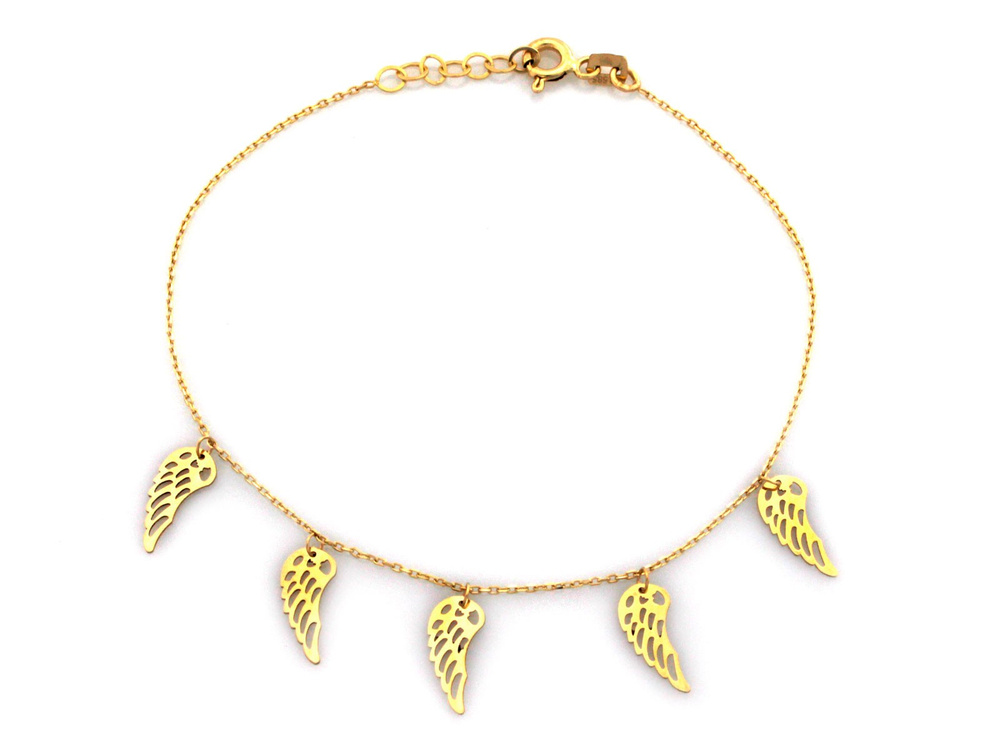 Złota bransoletka z wiszącymi skrzydełkami
