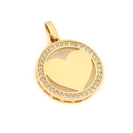 Zawieszka złota koło z sercem cyrkonie