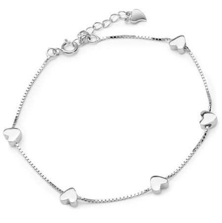 Bransoletka srebrna rodowana serduszka