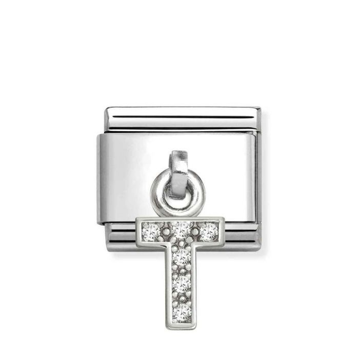 Element link do bransoletek Nomination Composable Stal + Srebro 925 litera T z cyrkoniami