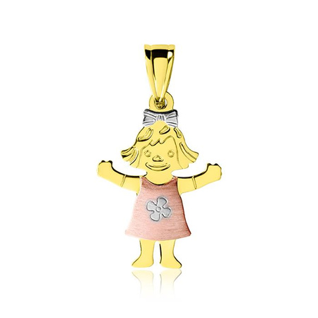 Zawieszka złota dziewczynka z rożową sukienką