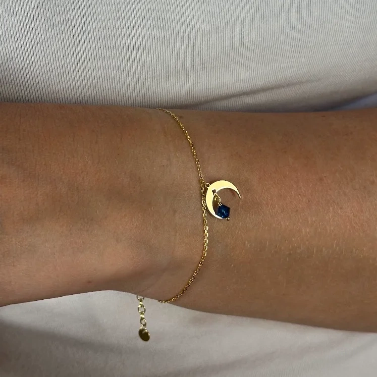 Bransoletka z księżycem i niebieską cyrkonią srebro pozłacane
