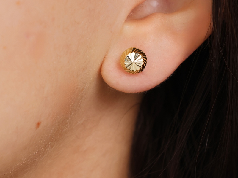 Złote kolczyki kulki ścięte diamentowane 7mm