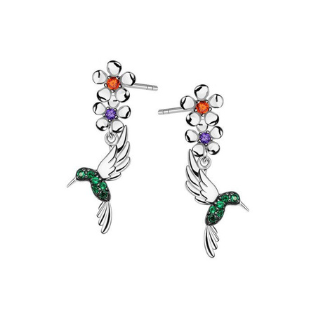 Kolczyki srebrne kolibry kolorowe cyrkonie
