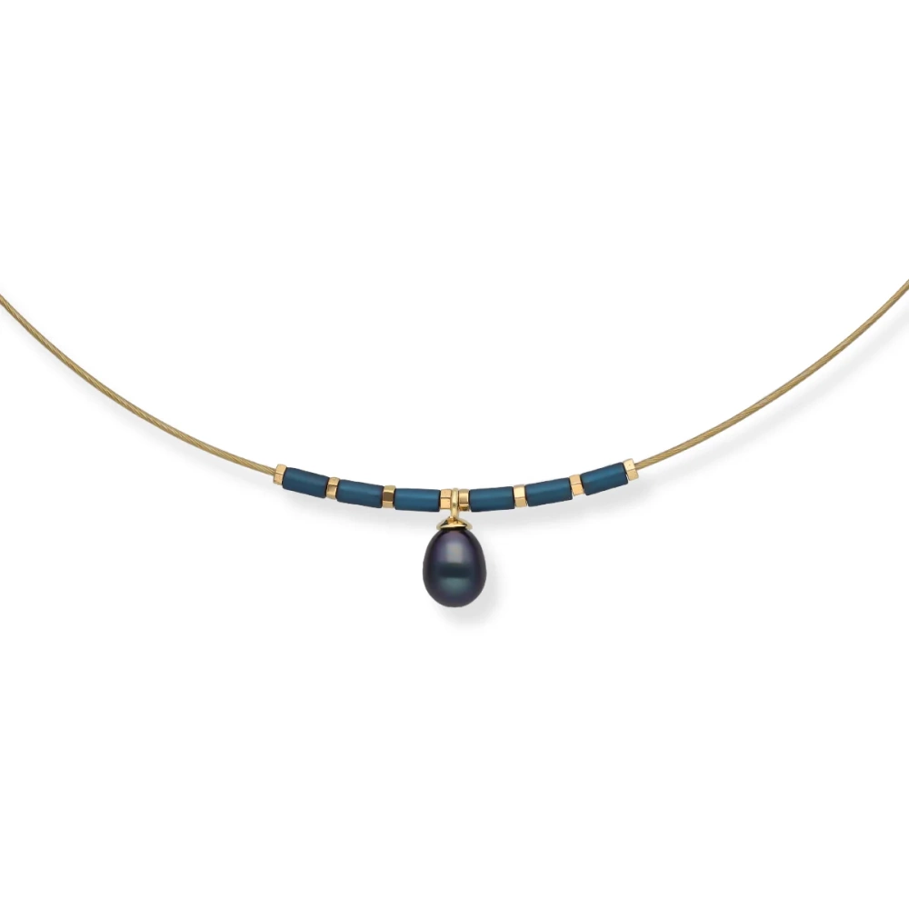 Naszyjnik pozłacany hematyt z perłą