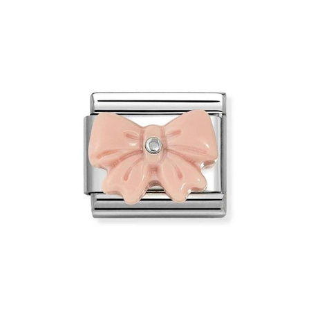 Element link do bransoletek Nomination Composable Stal + Srebro 925 różowa kokarda