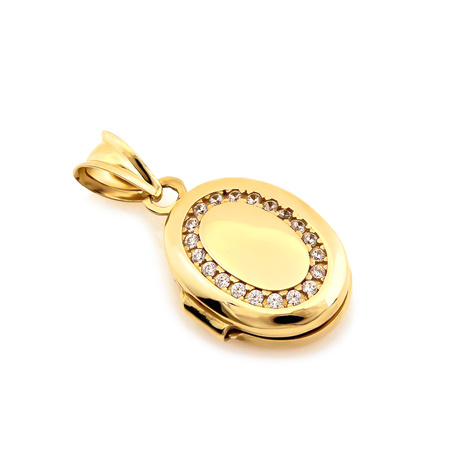 Zawieszka złota puzderko owal z cyrkoniami
