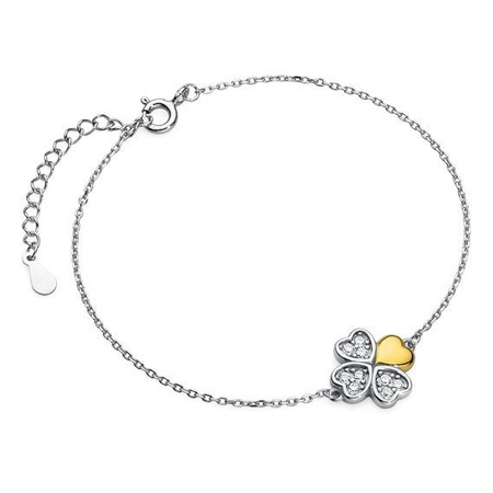 Srebrna bransoletka z koniczynką ze złoceniem