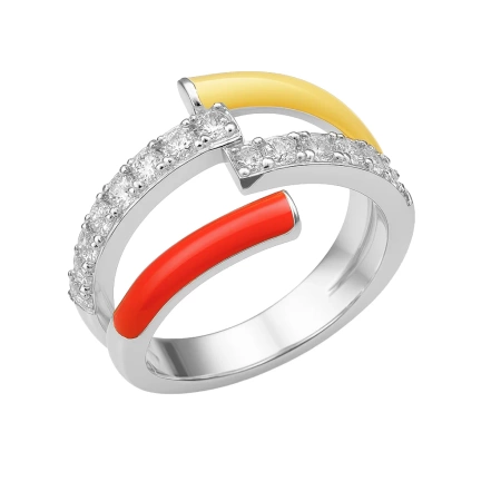 Pierścionek srebro emalia czerwona żółta