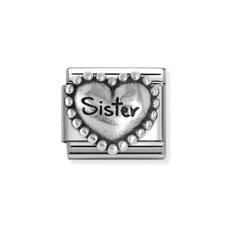 Element link do bransoletek Nomination Composable Stal + Srebro 925 serce z napisem Sister