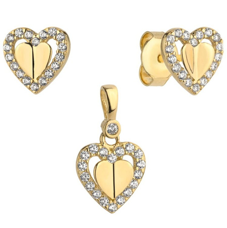 Komplet złoty kolczyki z zawieszką serduszka z cyrkoniami