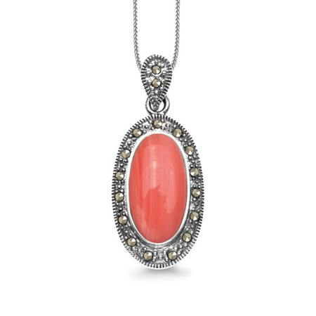 Zawieszka srebrna z markazytami i koralem