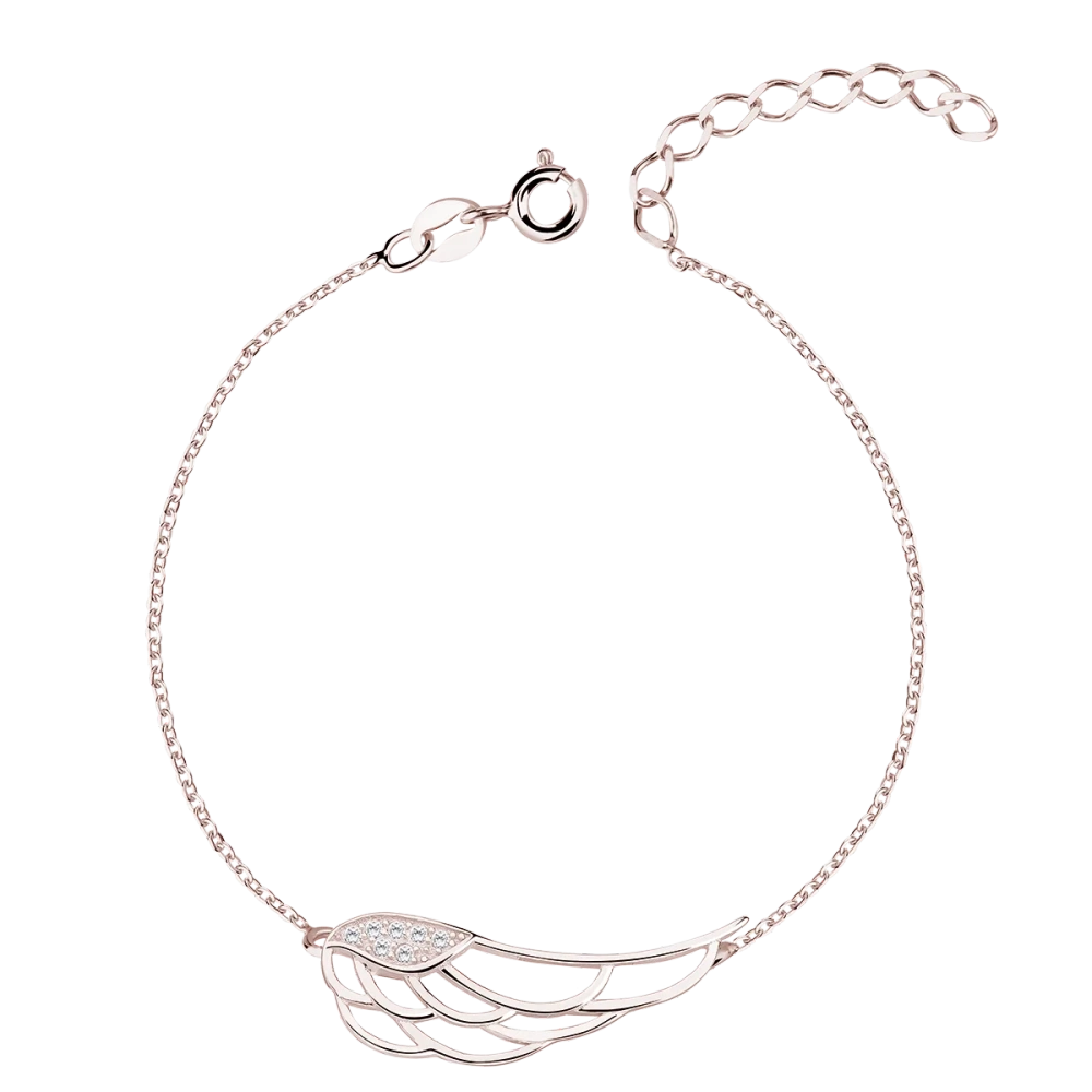 Srebrna pozłacana bransoletka skrzydło cyrkonie