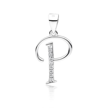 Zawieszka srebrna litera P z cyrkoniami
