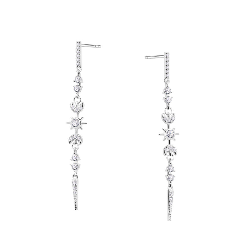 Kolczyki srebrne wiszące z cyrkoniami księżyc z gwiazdkami