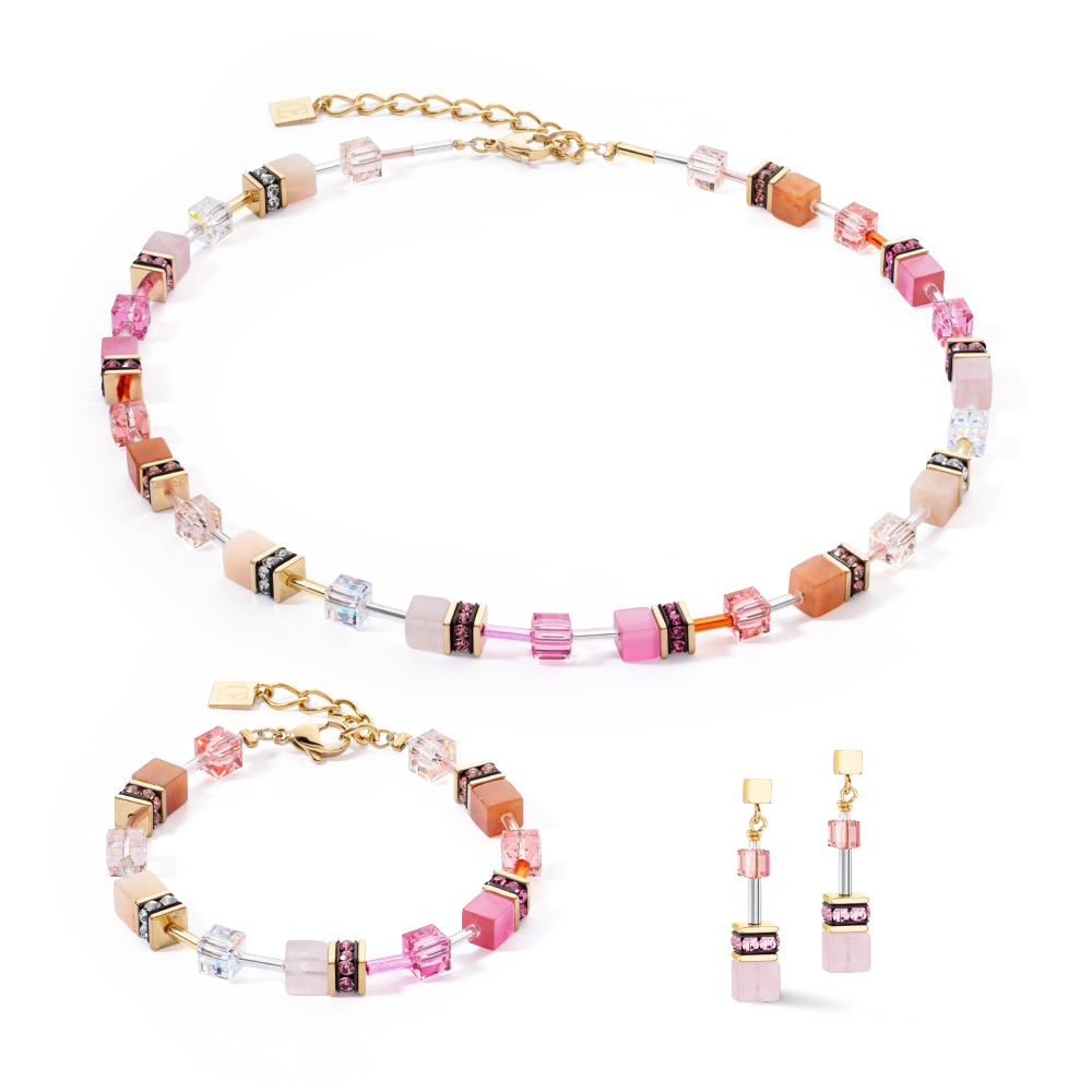 Naszyjnik GeoCUBE® Iconic Precious w kolorze różowo-pomarańczowym