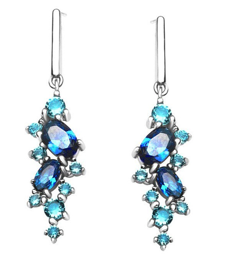 Kolczyki srebrne wiszące niebieskie cyrkonie