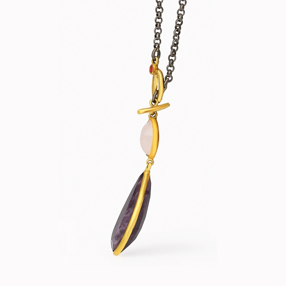 Naszyjnik srebrny oksydowany kwarc z sodalitem