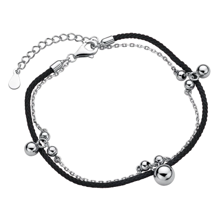 Srebrna bransoletka z kulkami i sznurkiem