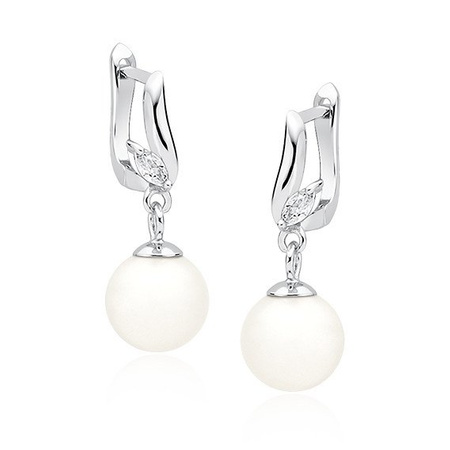 Kolczyki srebrne wiszące perły z cyrkonią