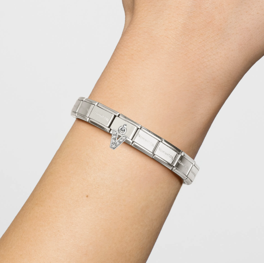 Element link do bransoletek Nomination Composable Stal + Srebro 925 litera V z cyrkoniami