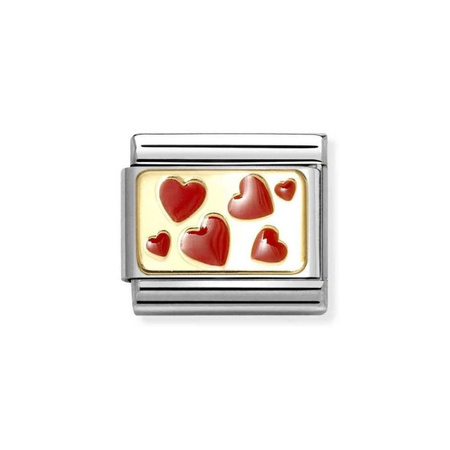 Element link do bransoletek Nomination Composable Stal + złoto 18K Czerwone serca