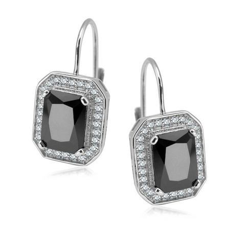 Kolczyki srebrne z onyksem i cyrkonami