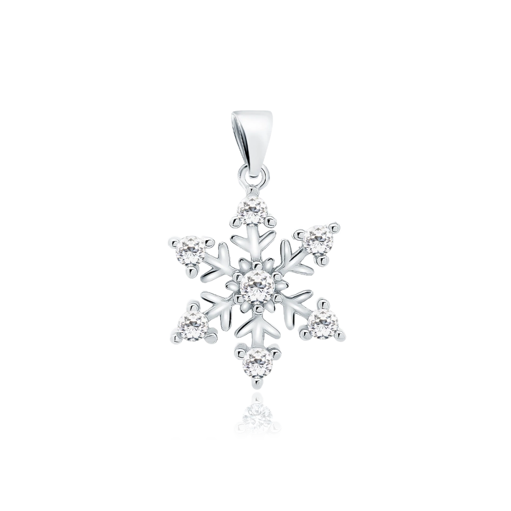 Zawieszka srebrna śnieżynka z cyrkoniami