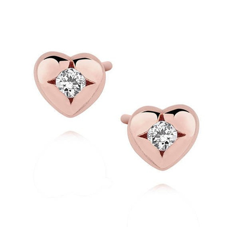 Srebrne pozłacane kolczyki małe serca różowe złoto
