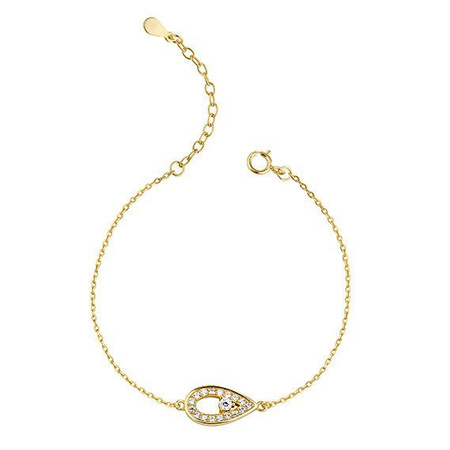 Srebrna pozłacana bransoletka łezka z cyrkoniami