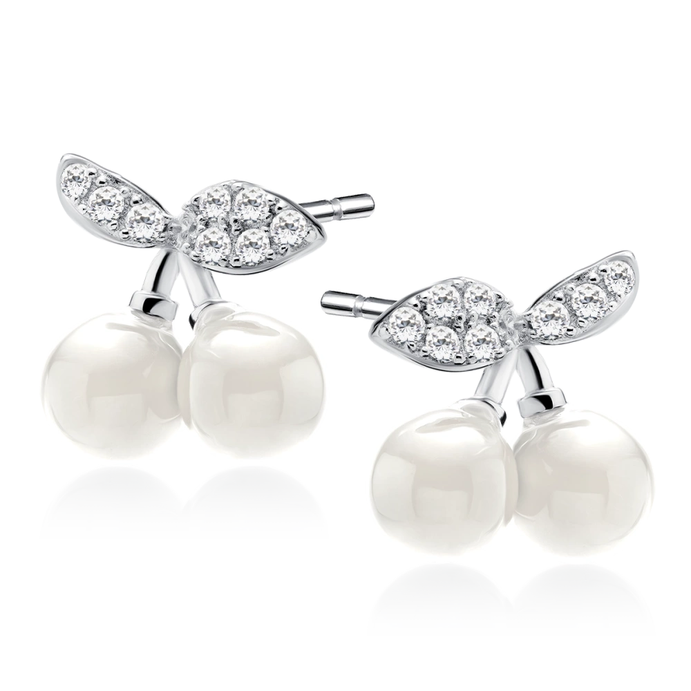 Srebrne kolczyki wisienki z perełkami