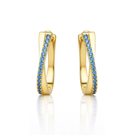 Kolczyki pozłacane wiszące z niebieskimi cyrkoniami