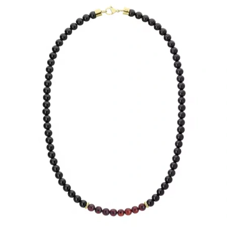 Naszyjnik ze stali szlachetnej z byrsztynem i czarnym turmalinem