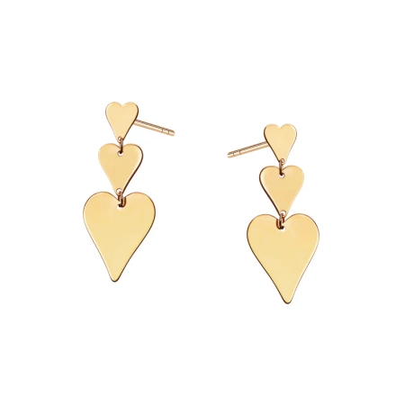 Kolczyki wiszące pozłacane serca na sztyfcie