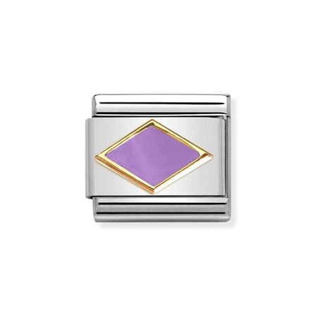 Element link do bransoletek Nomination Composable Stal + złoto 18k fioletowy romb