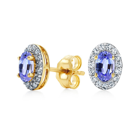 Złote kolczyki z tanzanitem i diamentami