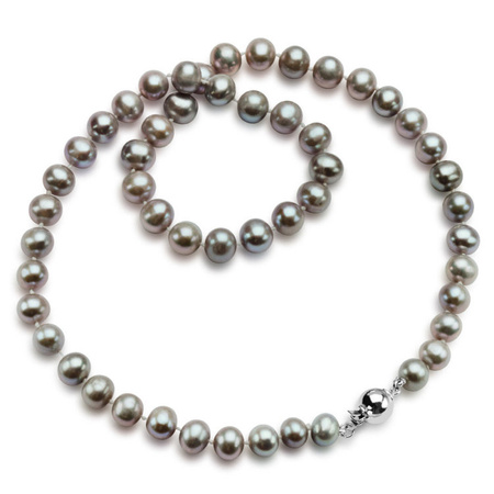 Srebrny naszyjnik perły hodowlane szare