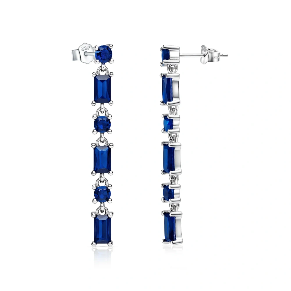 Kolczyki srebrne wiszące z szafirowymi cyrkoniami