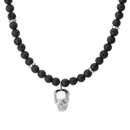 Męski naszyjnik z lawy wulkanicznej stal