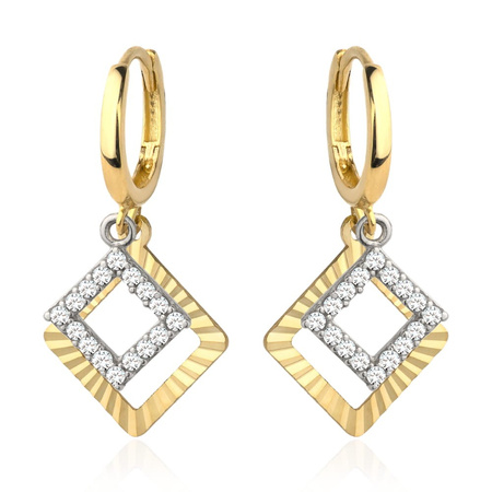 Kolczyki dwa kwadraciki diamentowany i wysadzany cyrkoniami na kreolu