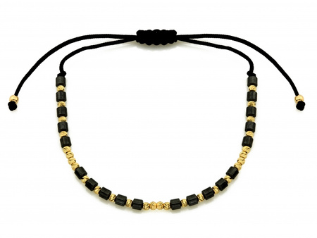 Złota bransoletka z hematytem na czarnym sznurku