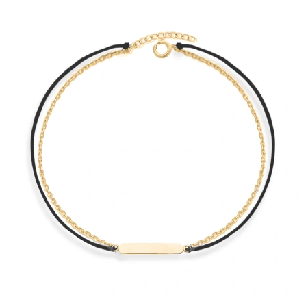 Bransoletka pozłacana blaszka czarny sznurek
