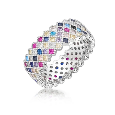 Obrączka srebrna z cyrkoniami multikolor