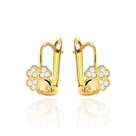 Kolczyki złote wiszące koniczyny z cyrkoniami