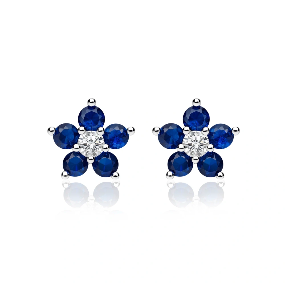 Kolczyki srebrne kwiatki z szafirowymi cyrkoniami