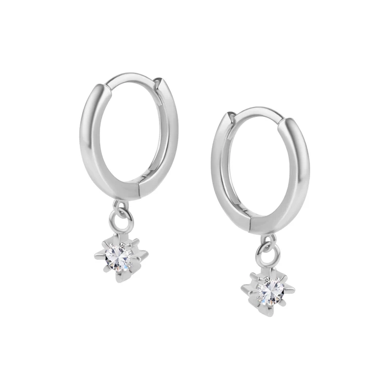 Kolczyki srebrne kółka z wiszacymi cyrkoniami