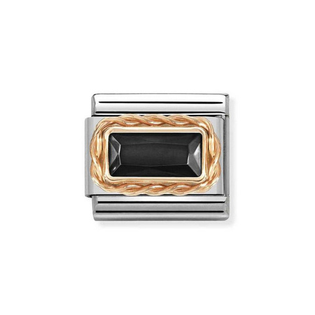 Element link do bransoletek Nomination Composable Stal + Różowe Złoto 9k bagietka czarna
